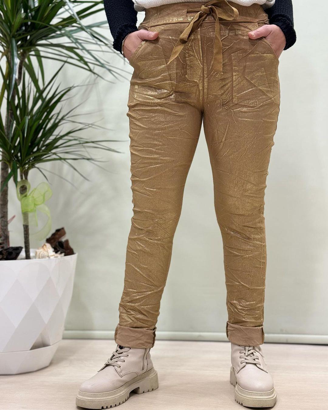 İtalyan Varak Baskılı Likralı Pantolon - ALTIN