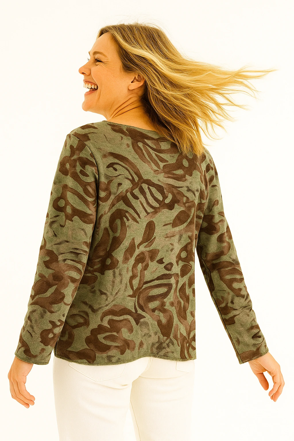 İtalyan Desenli Triko Bluz - HAKİ