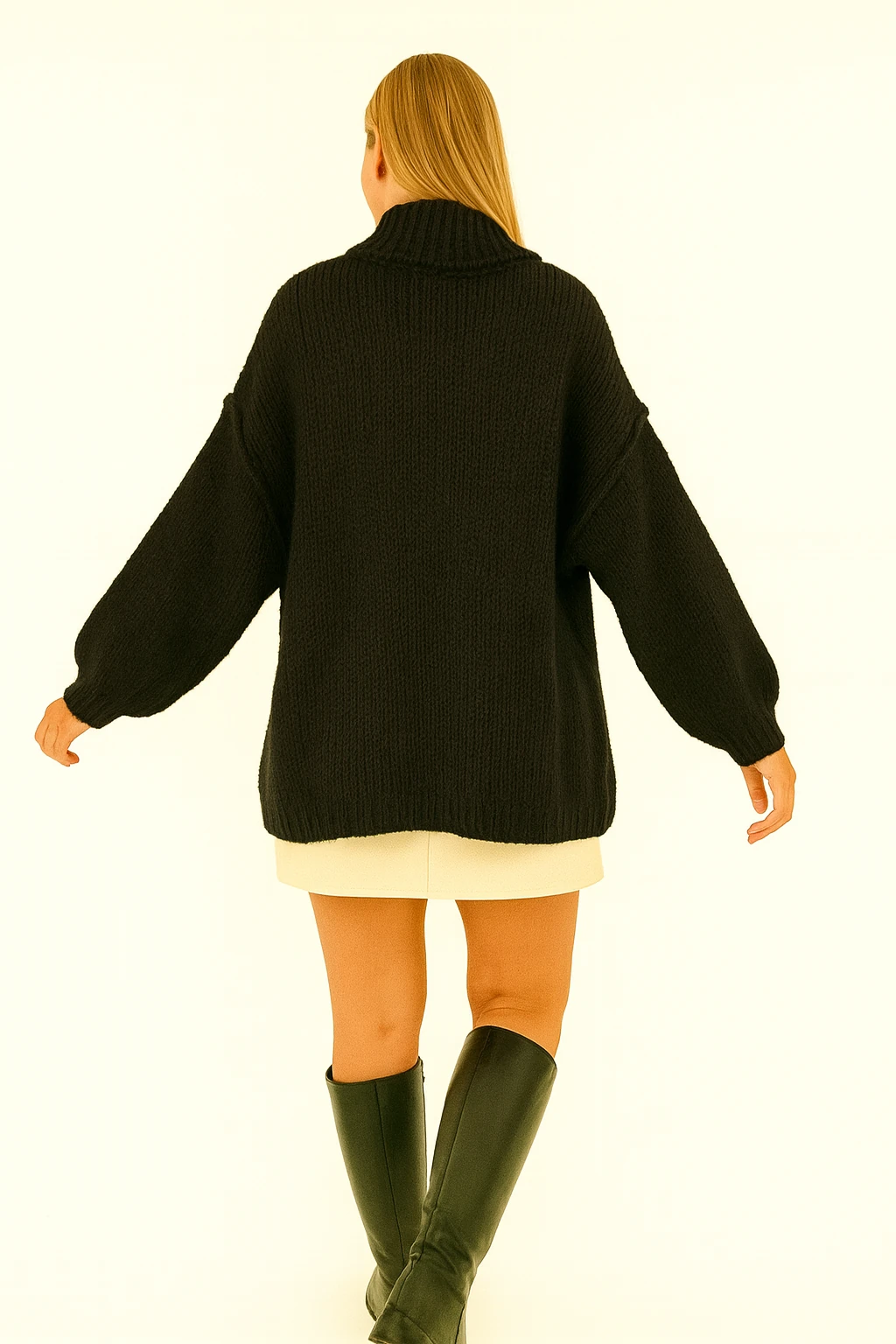 İtalyan Balıkçı Yaka Triko Kazak - SİYAH