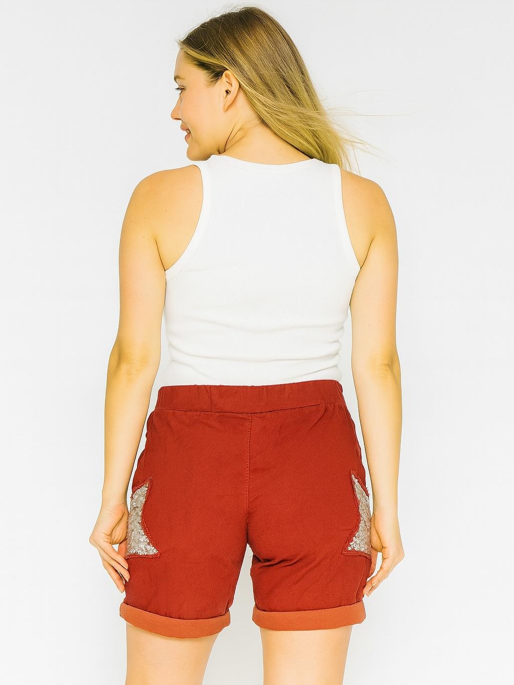 İtalyan Likralı Yıldız Detaylı Şort - KIRMIZI