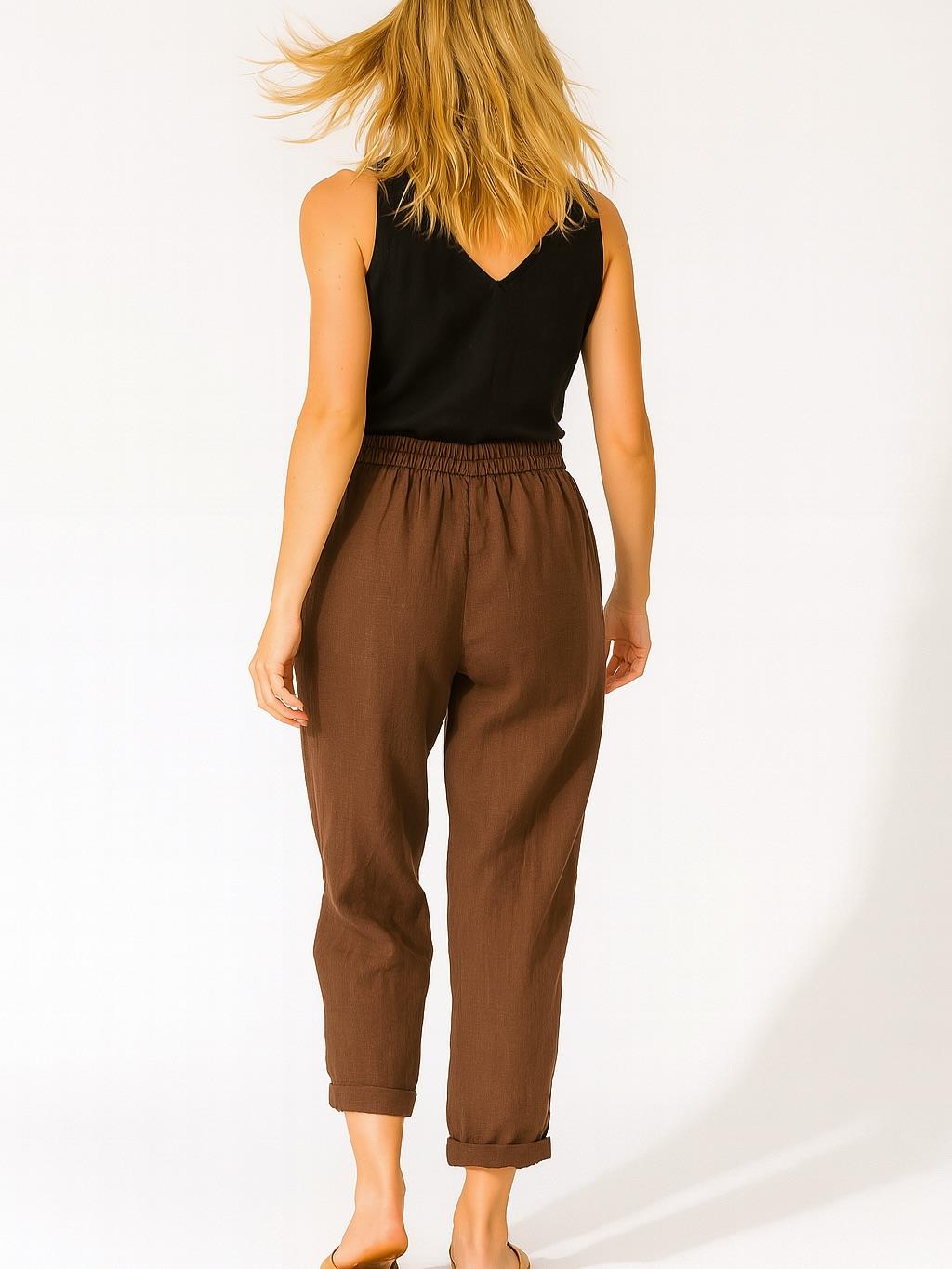 İtalyan Keten Havuç Model Pantolon - KAHVERENGİ