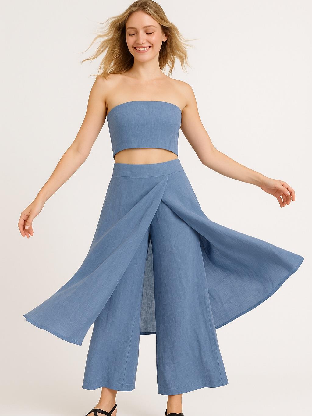 İtalyan Keten Kapaklı Pantolon - BEBE MAVİSİ