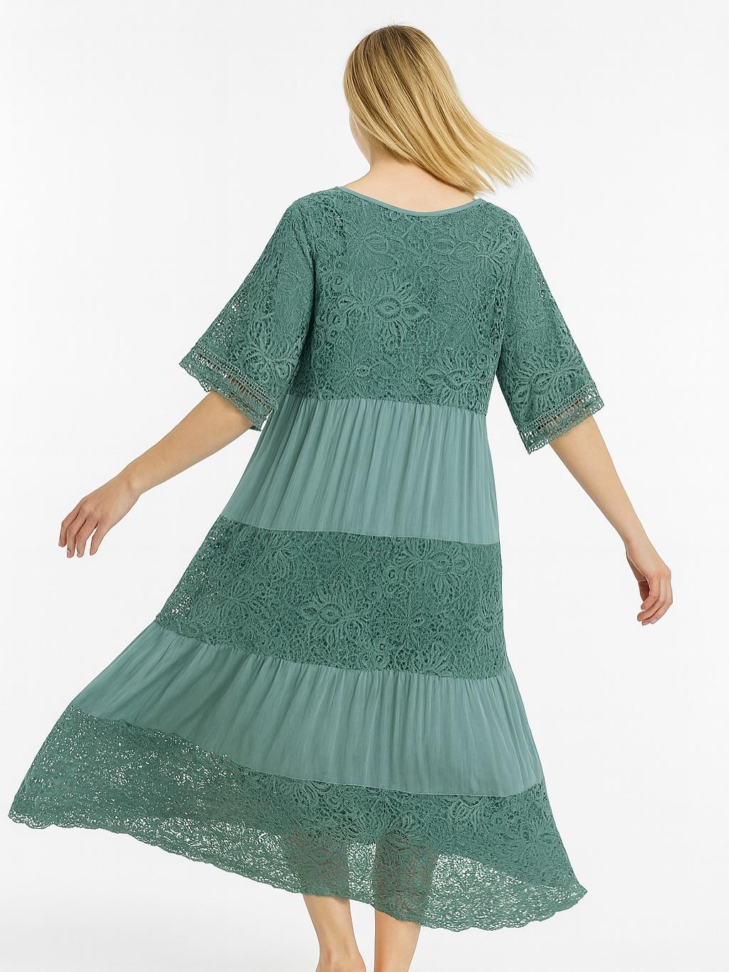 İtalyan Dantel Elbise - PETROL YEŞİLİ