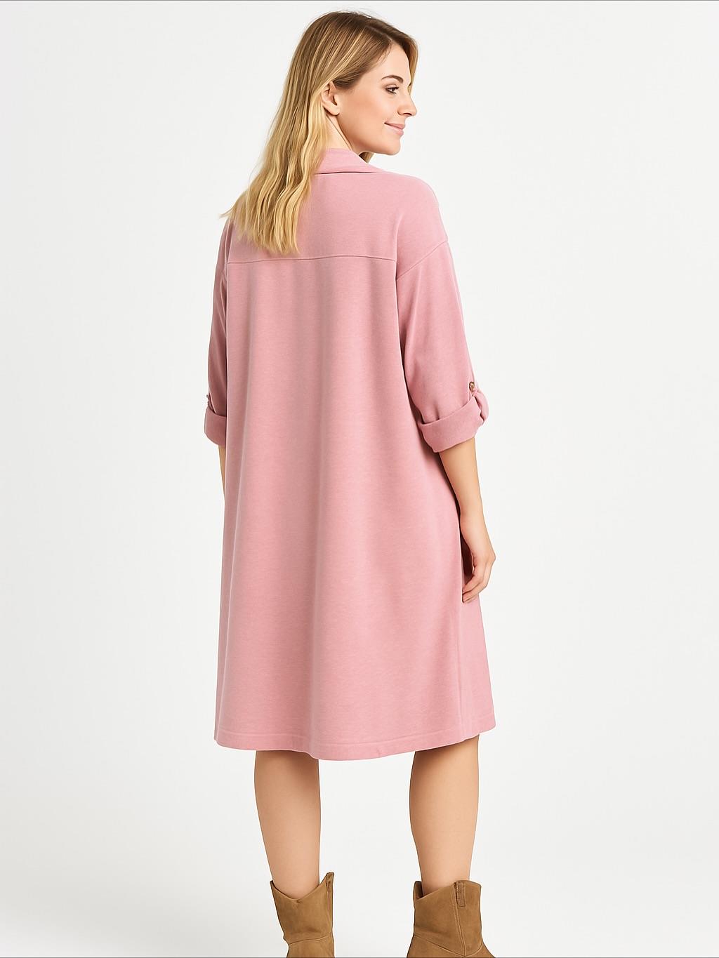 İtalyan Yazı Detaylı Nubuk Elbise - PUDRA PEMBE