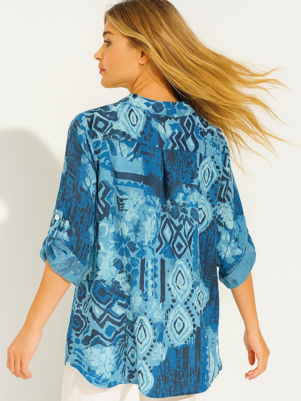 İtalyan Pamuk Keten Gömlek - SAKS MAVİ