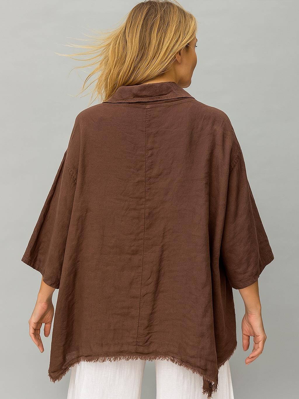 İtalyan Keten Tasarım Gömlek - KAHVERENGİ