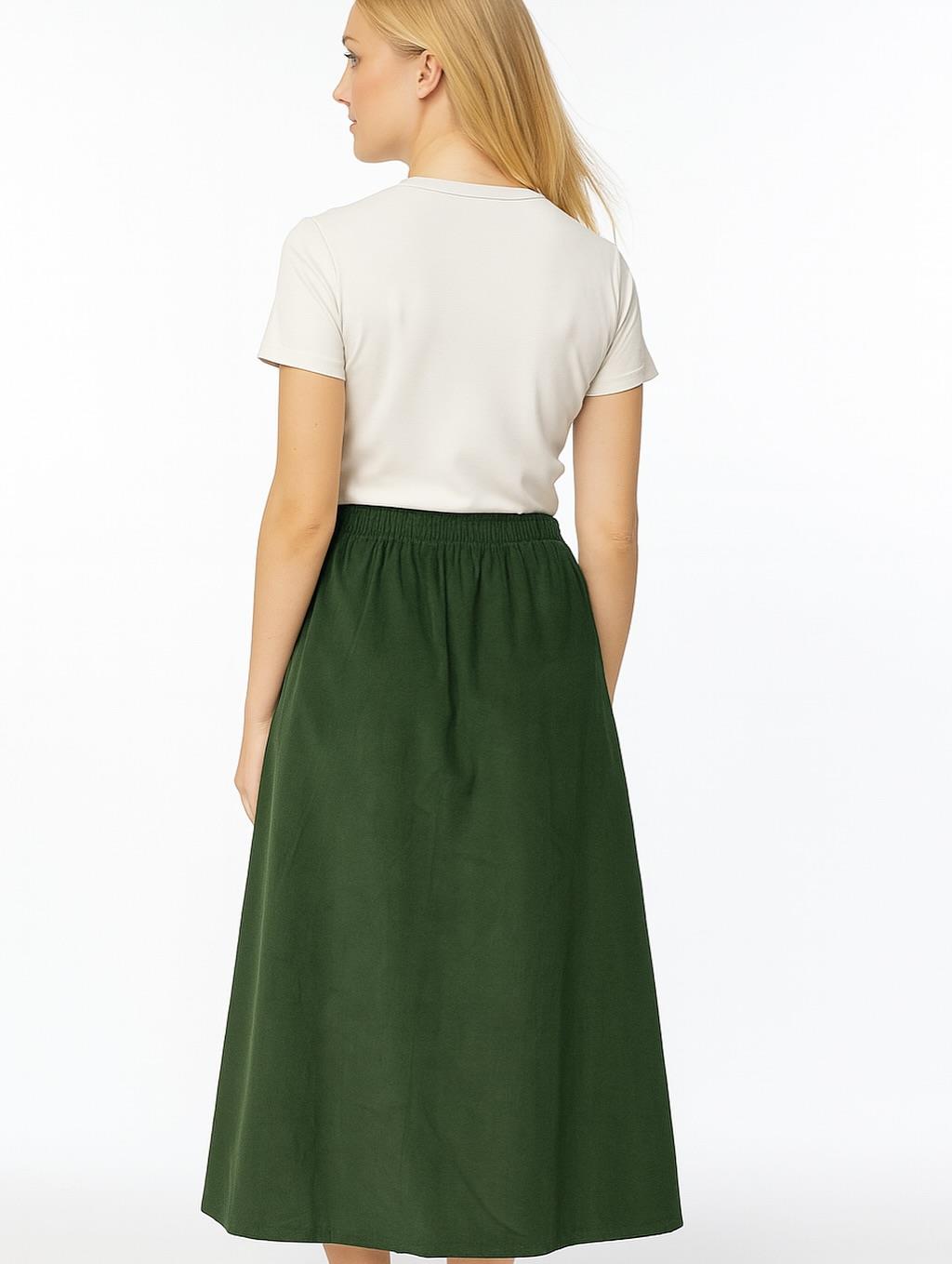 İtalyan Kadife Düğme Detaylı Etek - YEŞİL