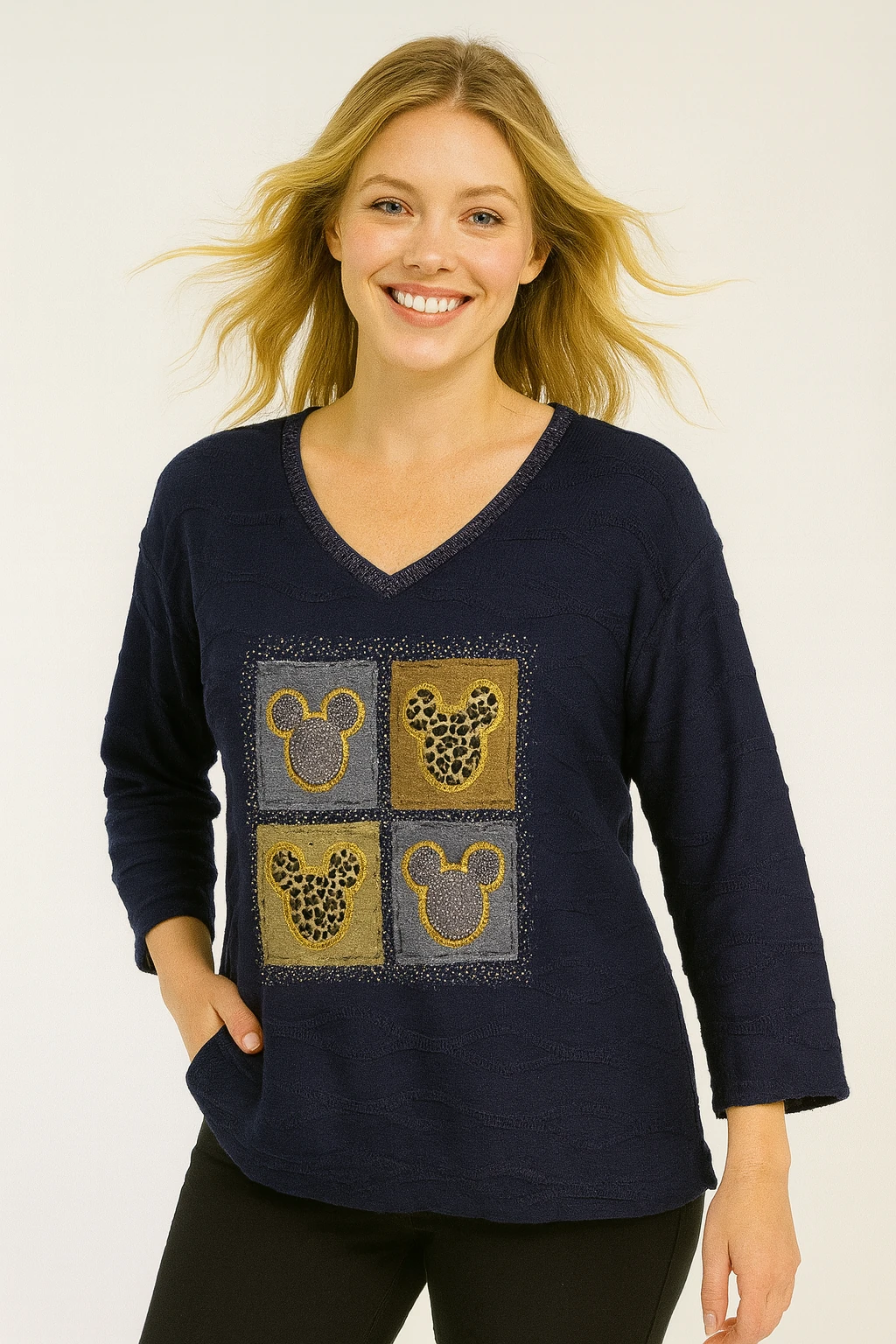 İtalyan Baskılı Triko Bluz - LACİVERT