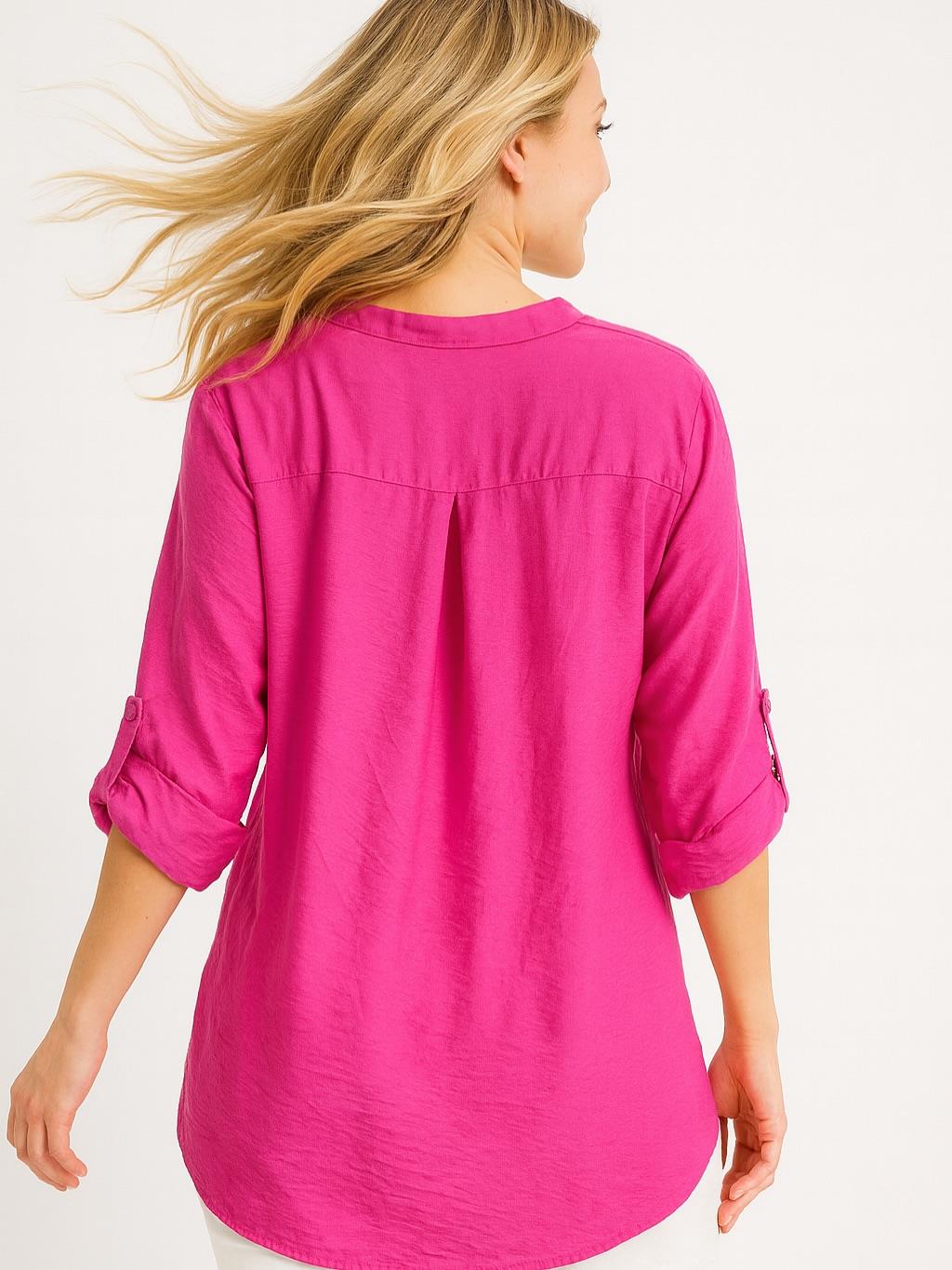İtalyan Keten Varak Baskılı Bluz - FUŞYA