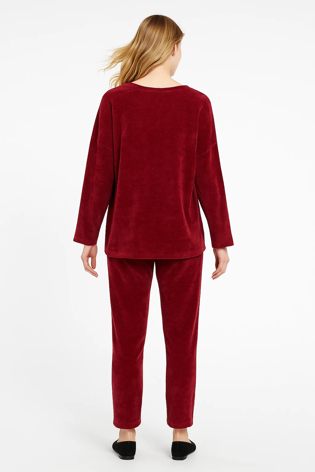 İtalyan Yuvarlak Yaka Kadife Takım - BORDO