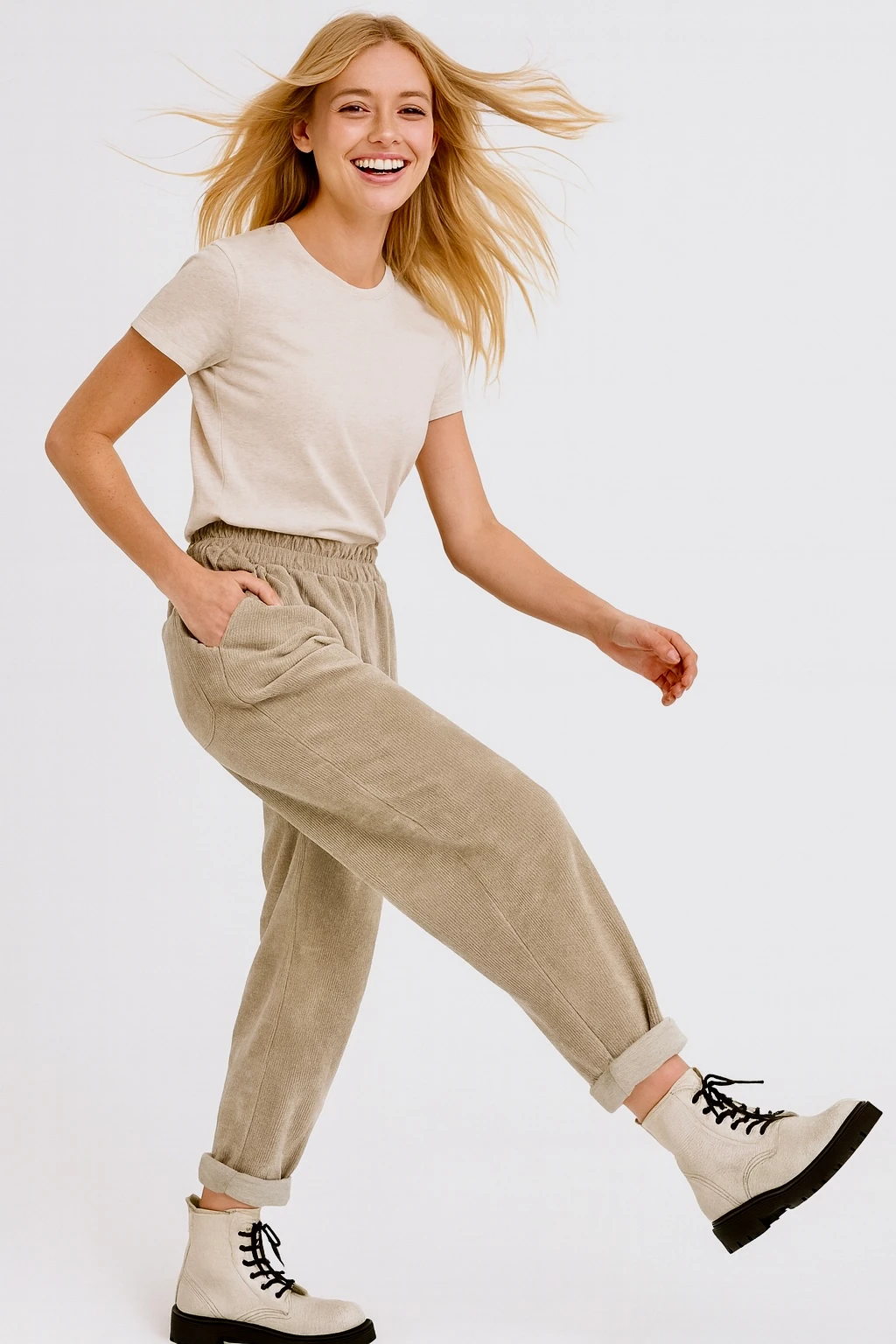 İtalyan Cep Detaylı Fitilli Kadife Pantolon - BEJ