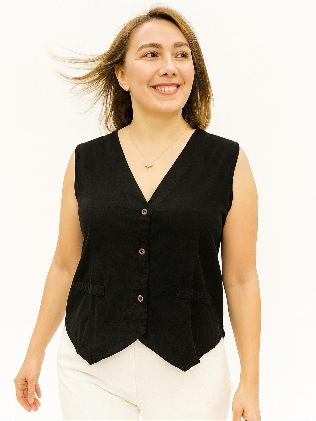 İtalyan Kadife Yelek - SİYAH