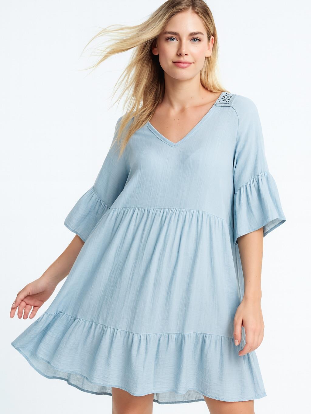 İtalyan Pamuklu Elbise - MAVİ