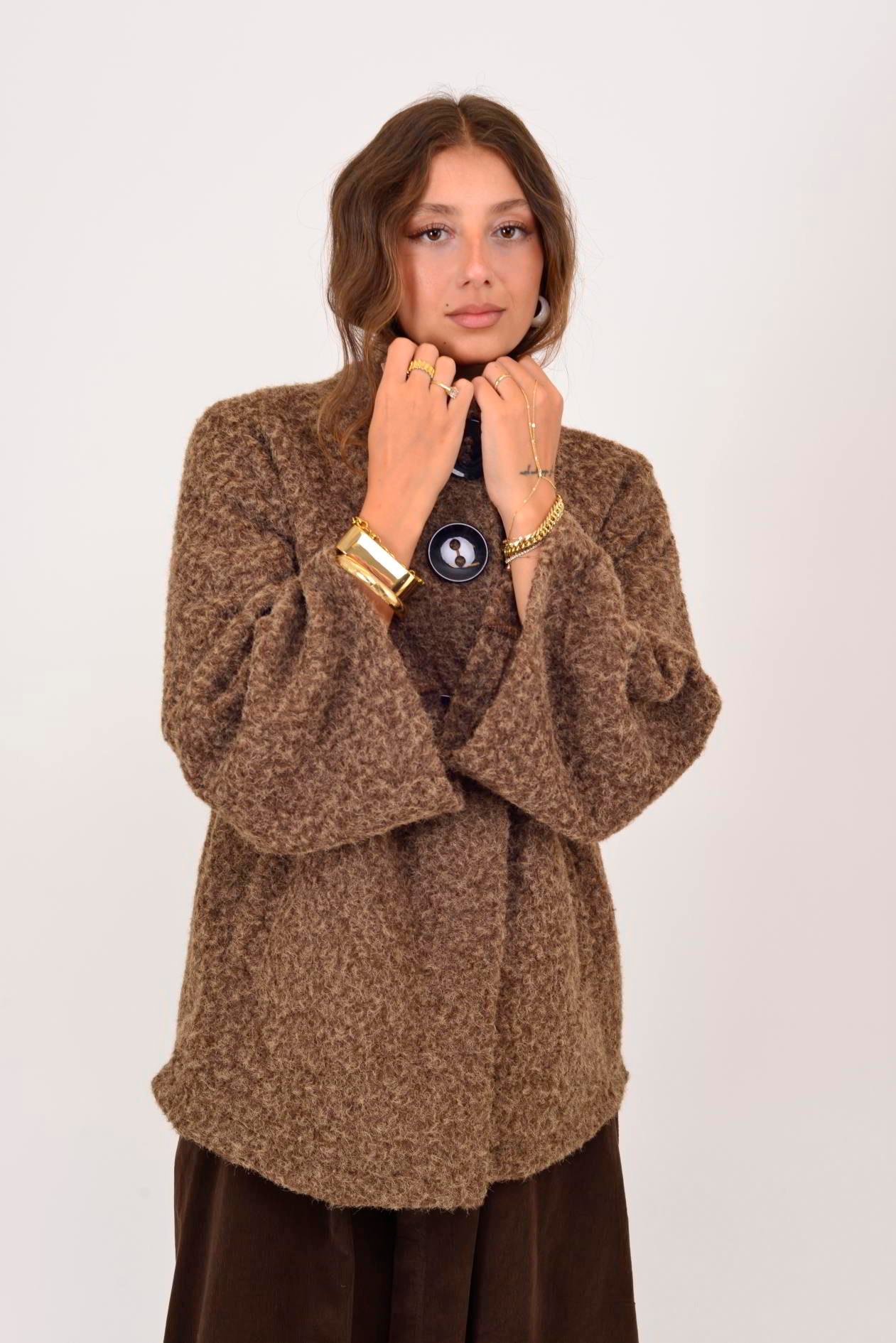 İtalyan Düğme Detaylı Keçe Ceket - KAHVERENGİ