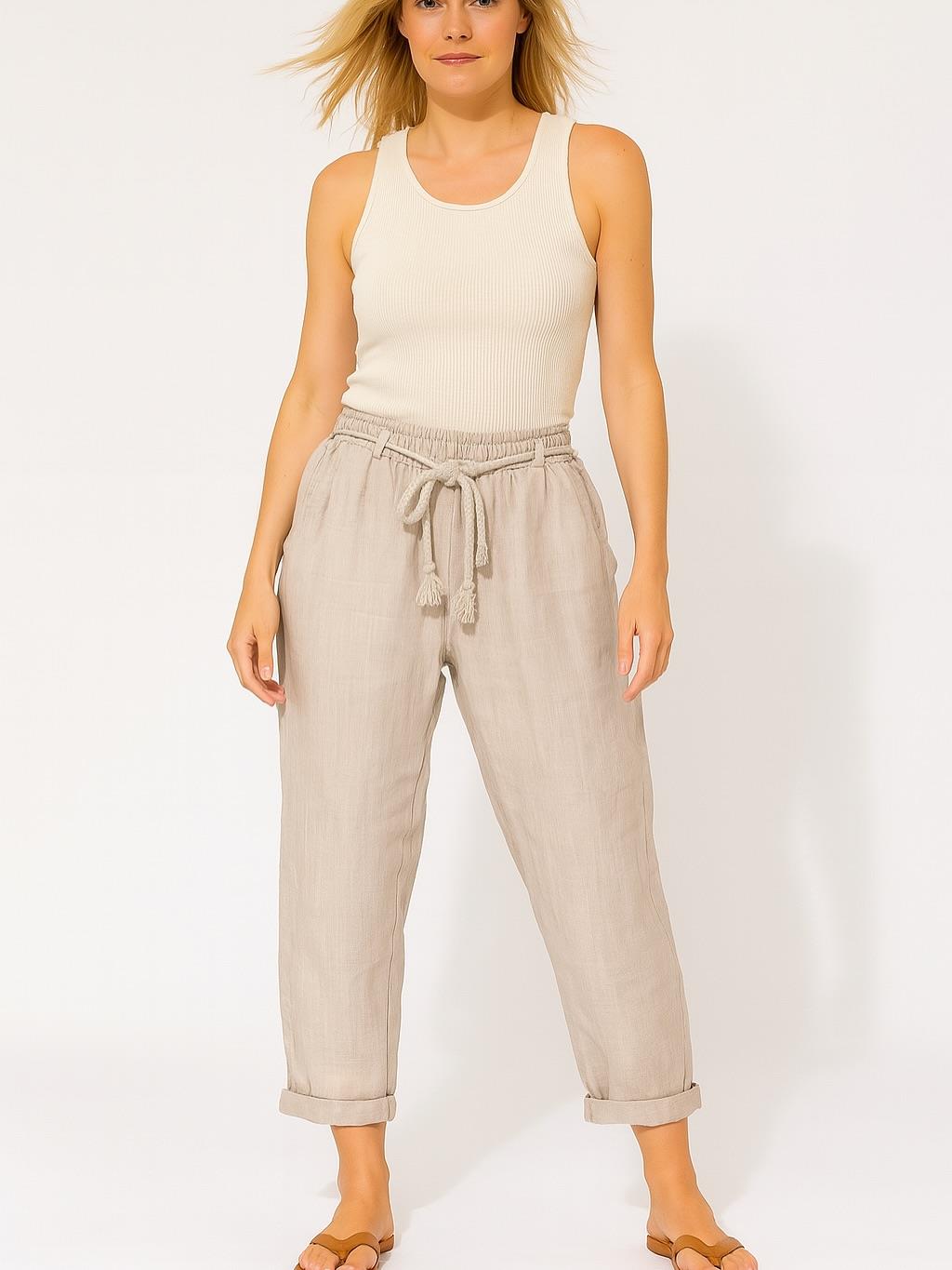 İtalyan Keten Havuç Model Pantolon - BEJ