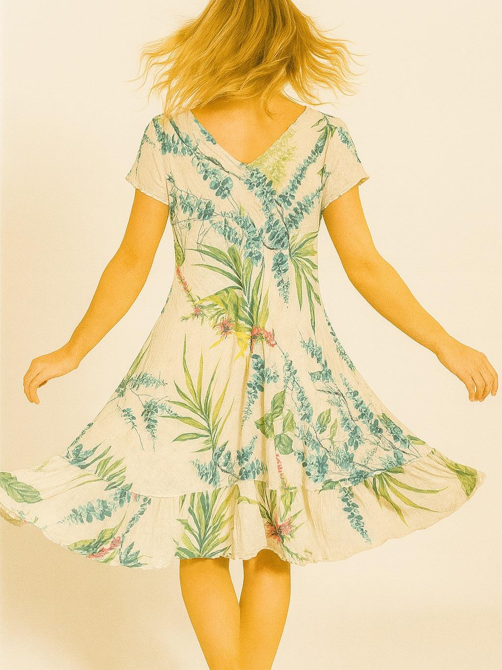 İtalyan Pamuk Keten Elbise - BEJ