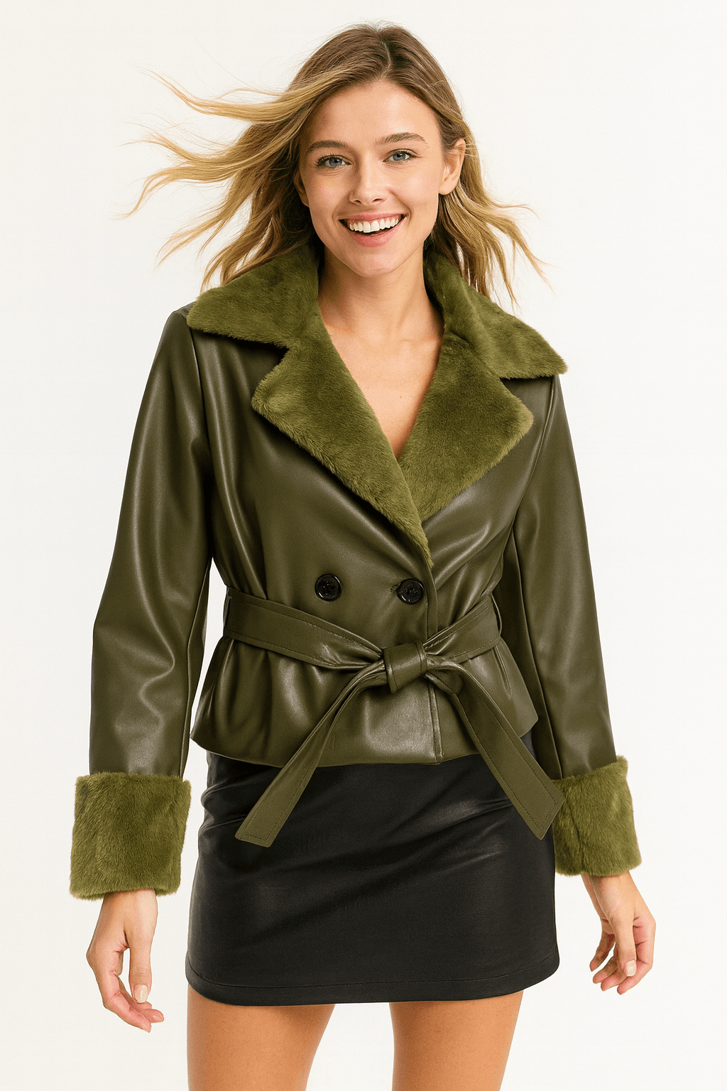 İtalyan Kısa Deri Ceket - HAKİ