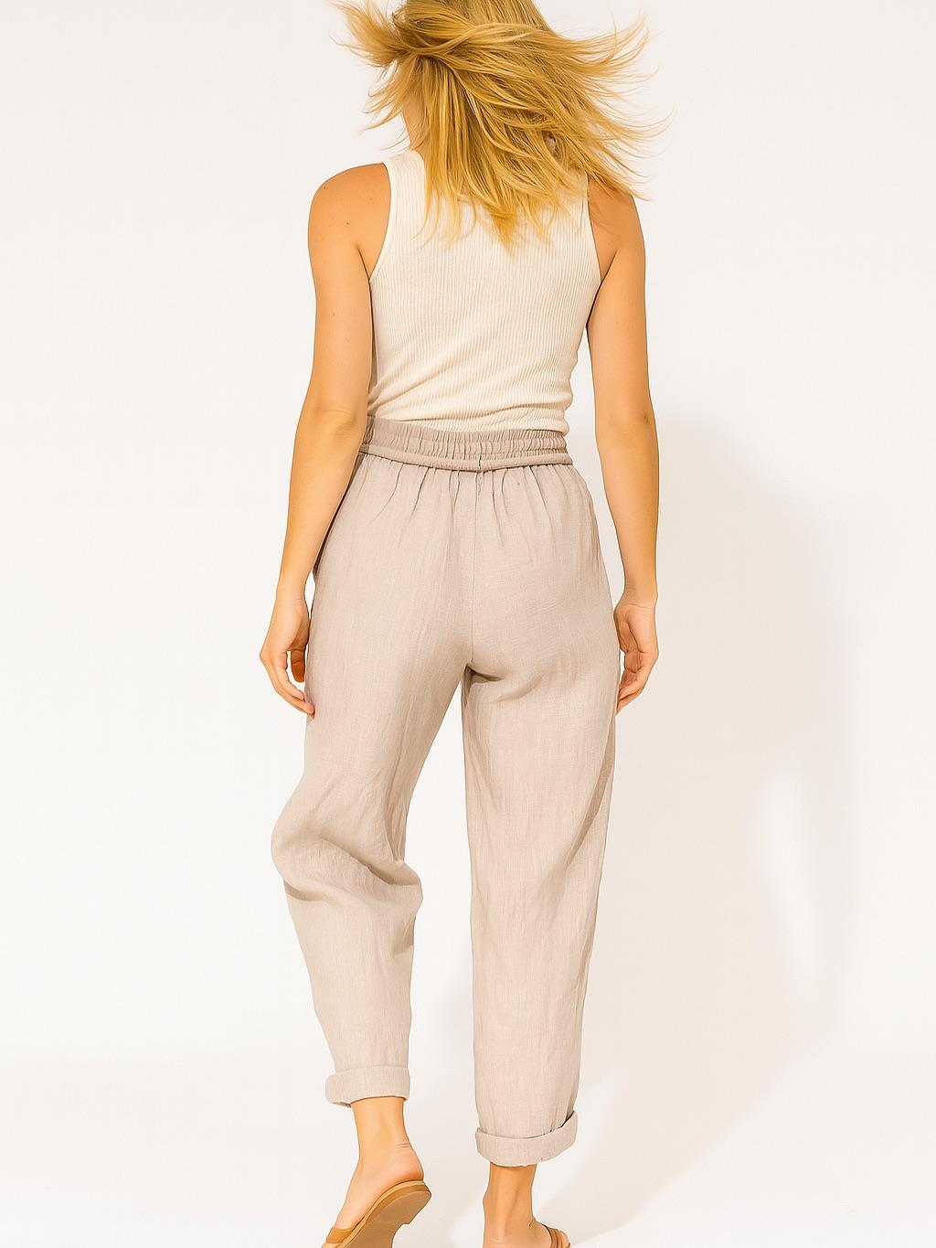 İtalyan Keten Havuç Model Pantolon - BEJ