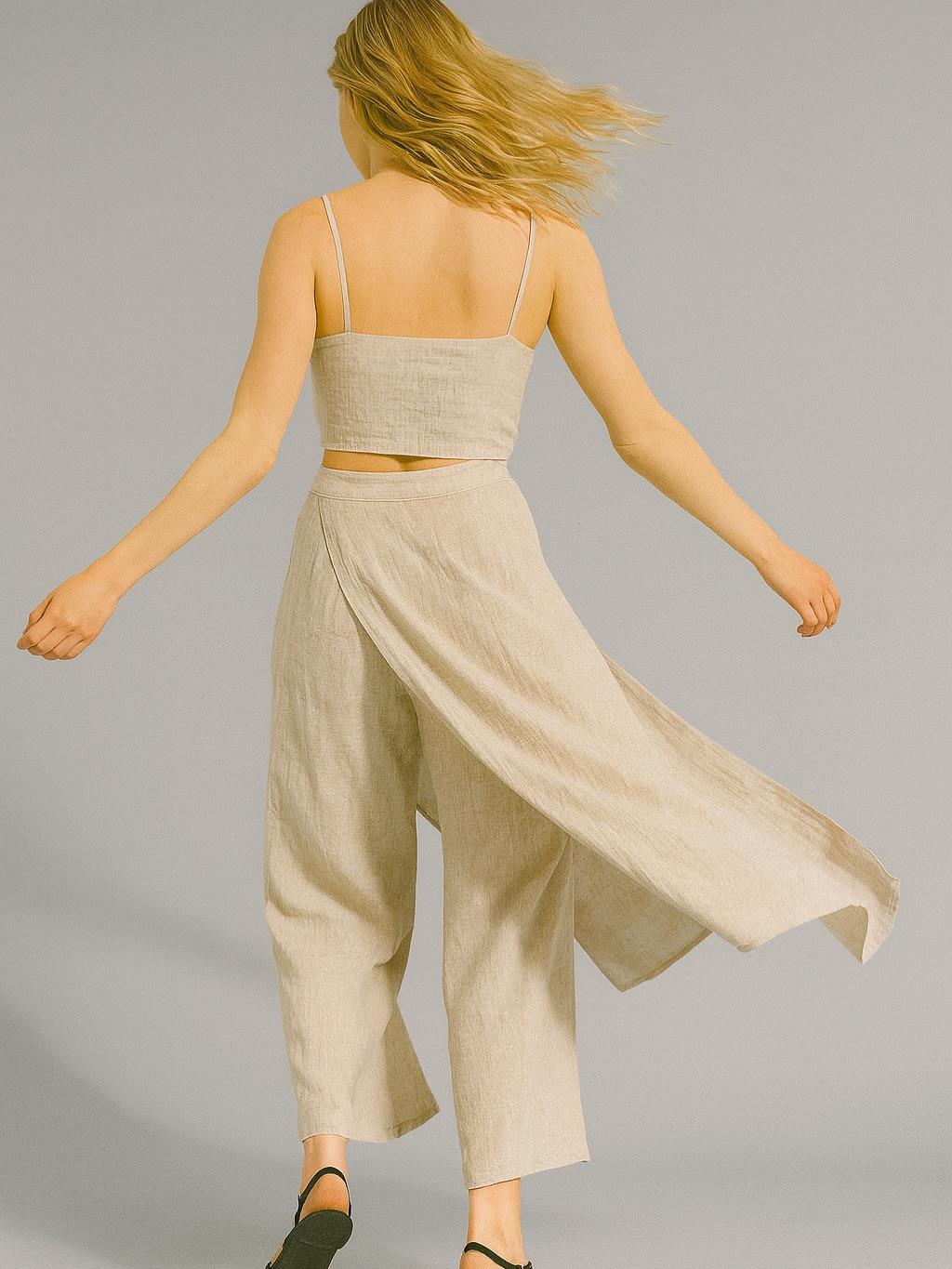 İtalyan Keten Kapaklı Pantolon - BEJ