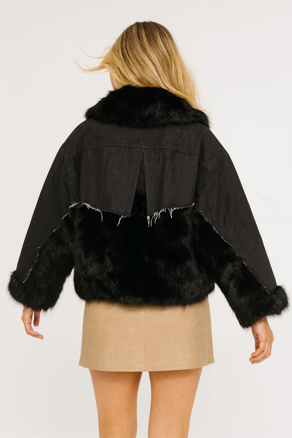 İtalyan Özel Tasarım Kot Detaylı Kürk - SİYAH