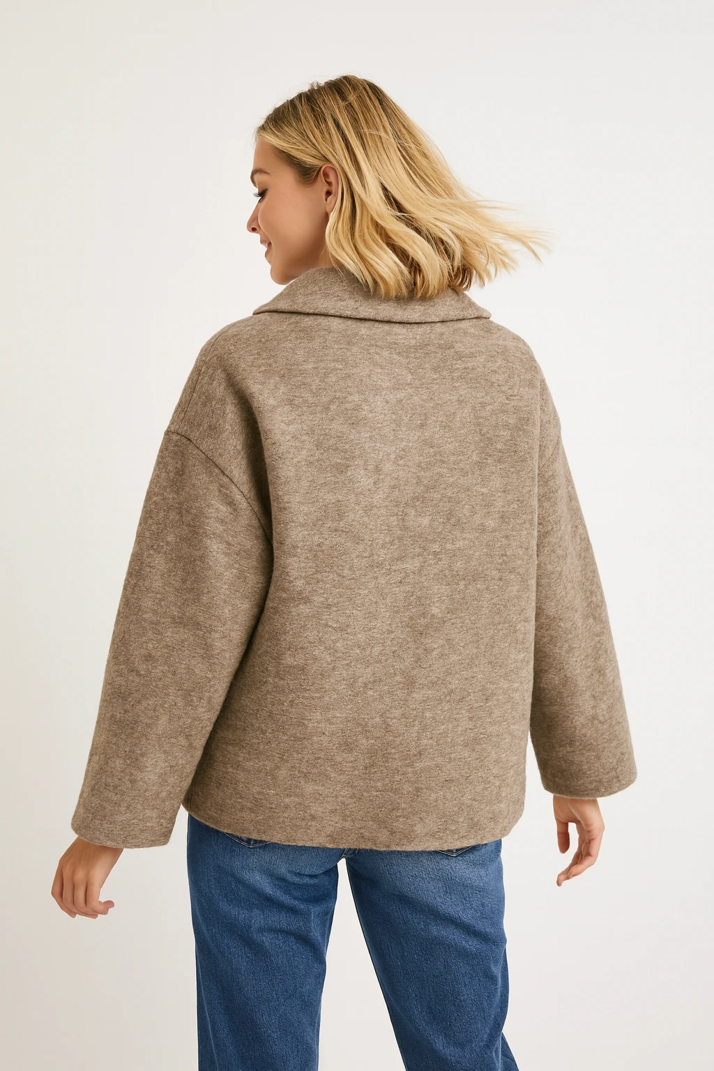 İtalyan Cep Detaylı Keçe Ceket - VİZON