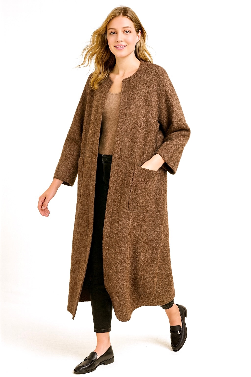 İtalyan Hakim Yaka Keçe Kaban - KAHVE