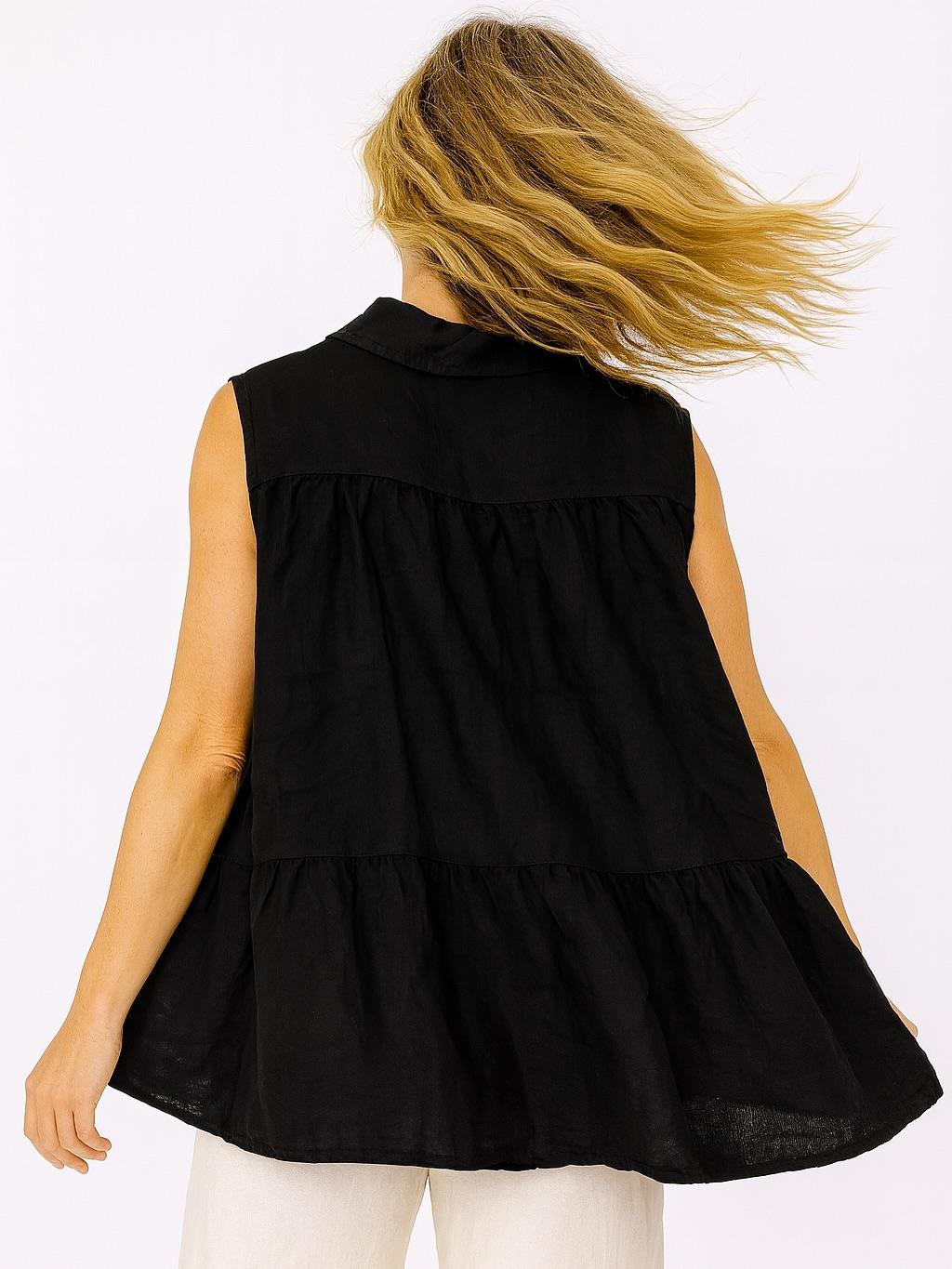 İtalyan Keten Bluz - SİYAH