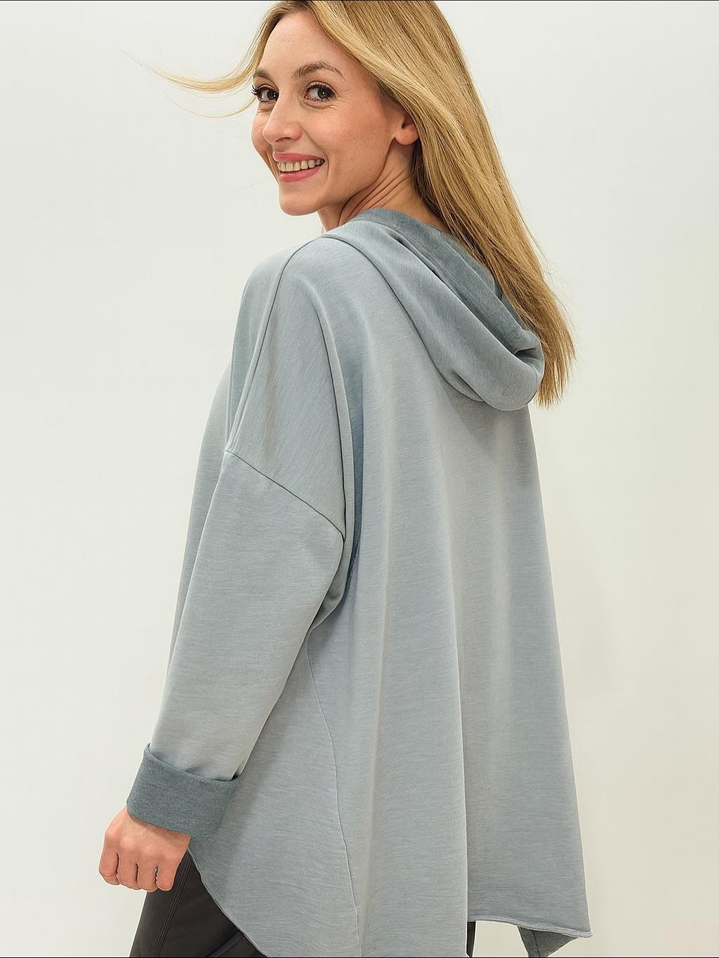 İtalyan Yazı Detaylı Nubuk Bluz - GRİ