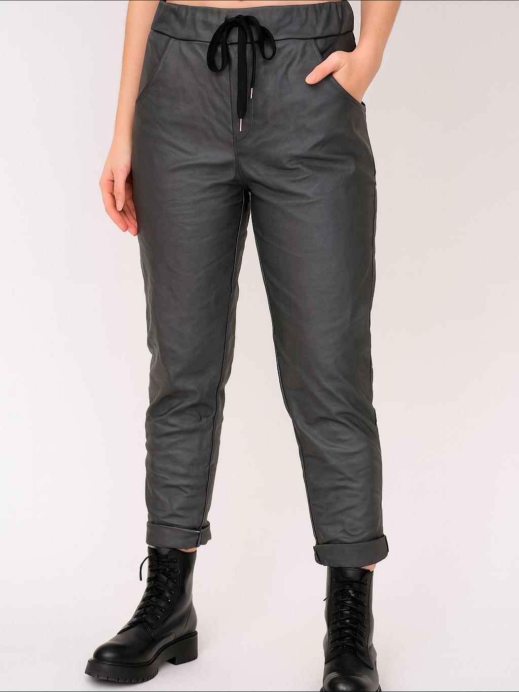 İtalyan Likralı Deri Pantolon - ANTRASİT