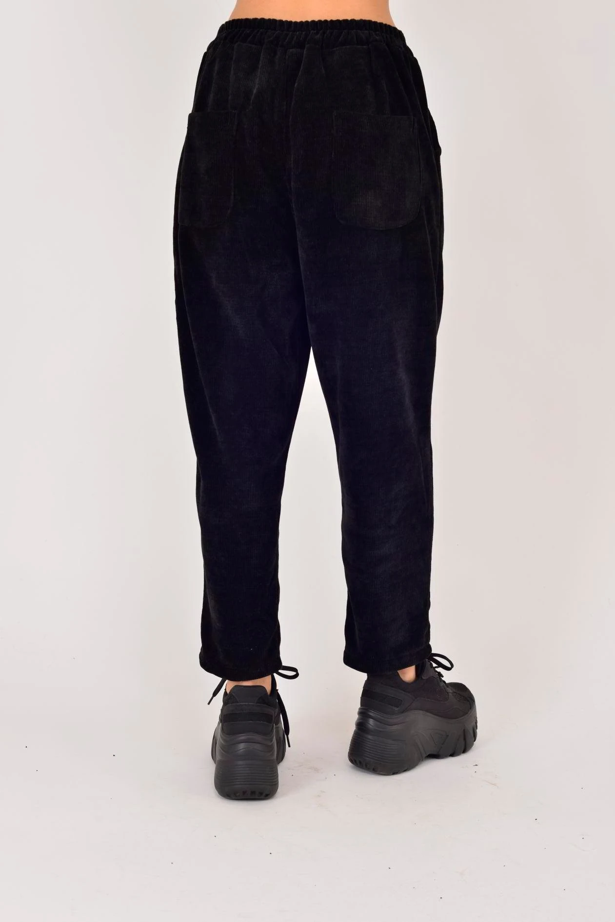 İtalyan Cep Detaylı Fitilli Kadife Pantolon - SİYAH