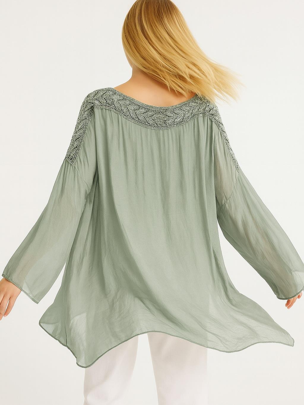 İtalyan İpek Bluz - HAKİ