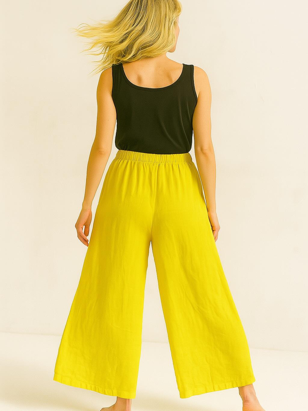 İtalyan Keten Boru Paça Pantolon - SARI