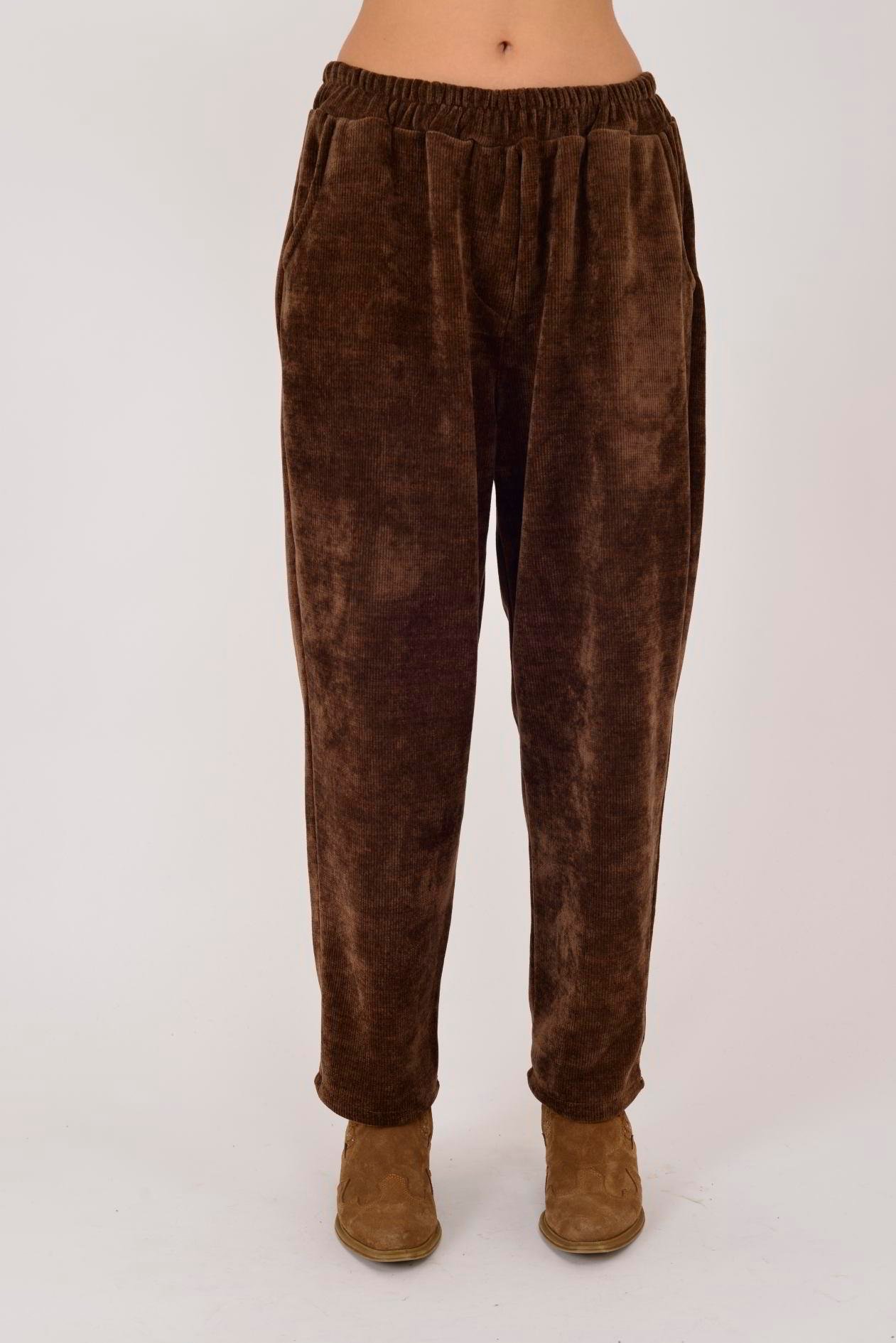 İtalyan Cep Detaylı Fitilli Kadife Pantolon - KAHVERENGİ