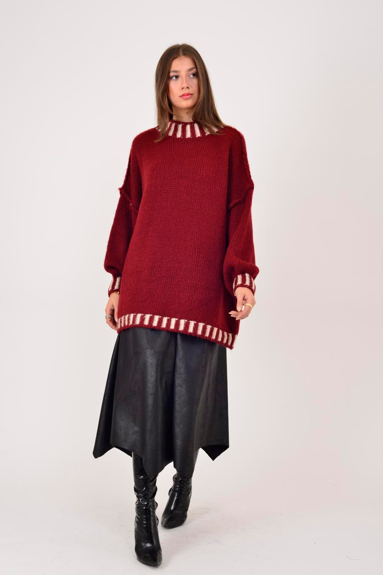 İtalyan Balıkçı Yaka Kazak - BORDO