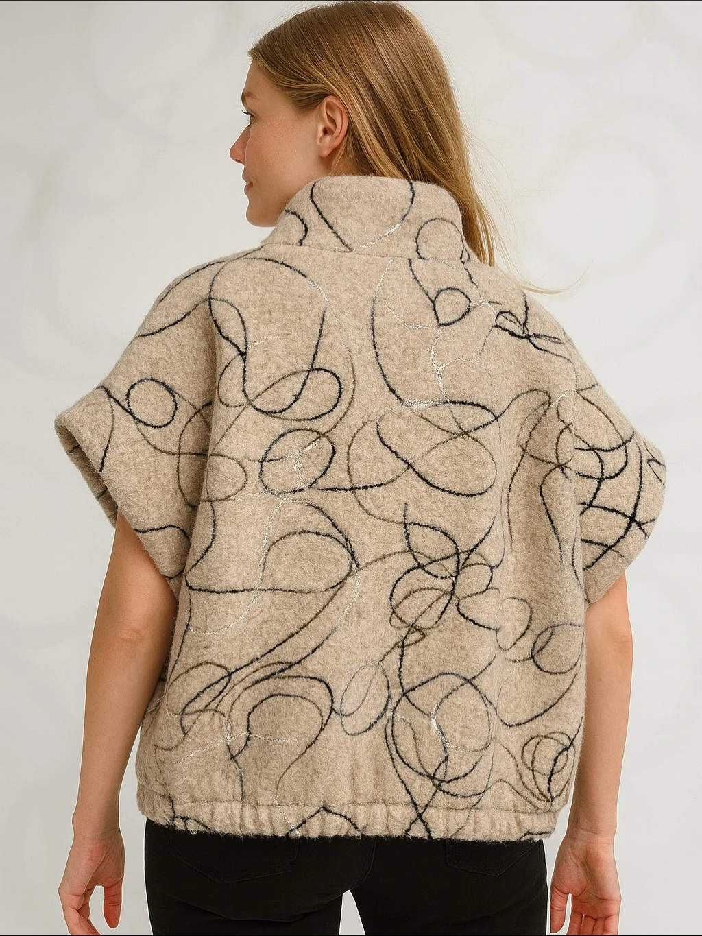 İtalyan Desenli Keçe Yelek - VİZON