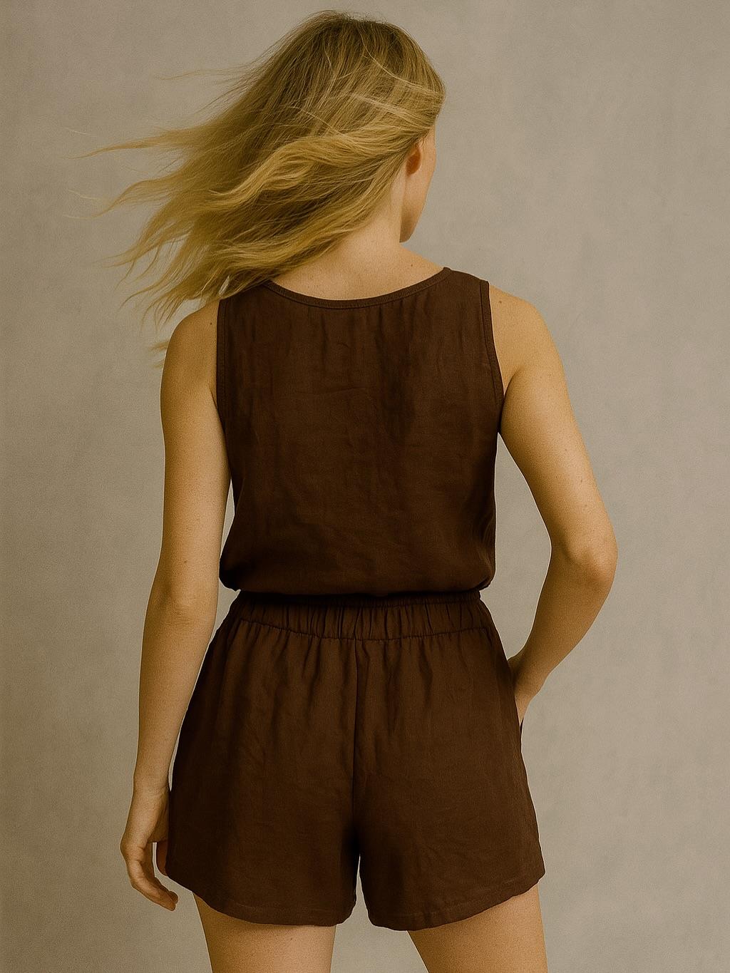 İtalyan Keten Şort - KAHVERENGİ