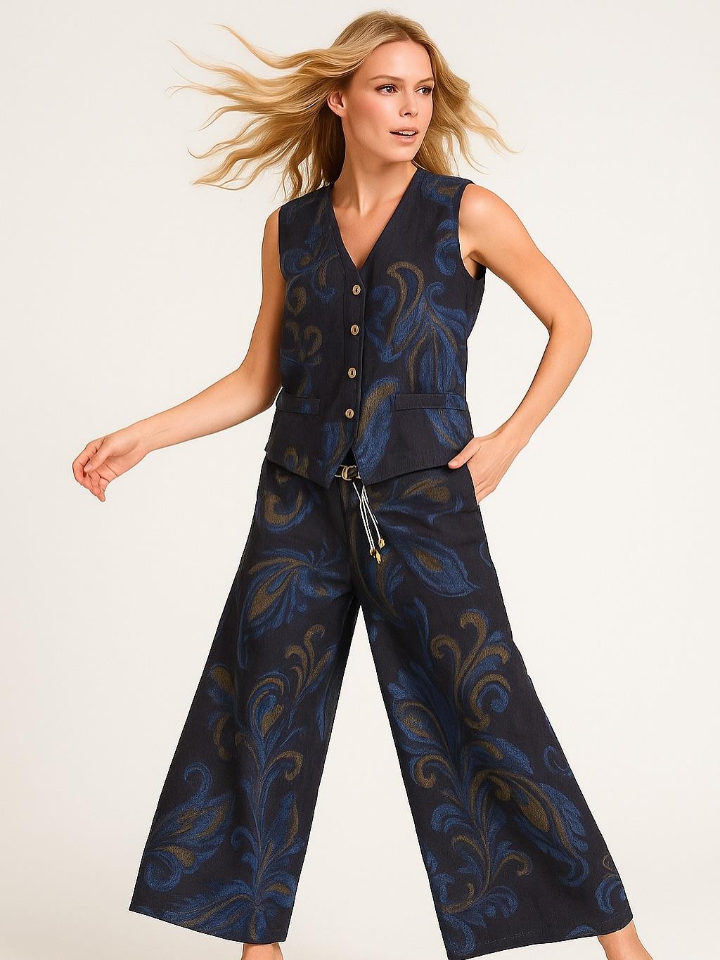 İtalyan Keten Yelek Takım - SİYAH