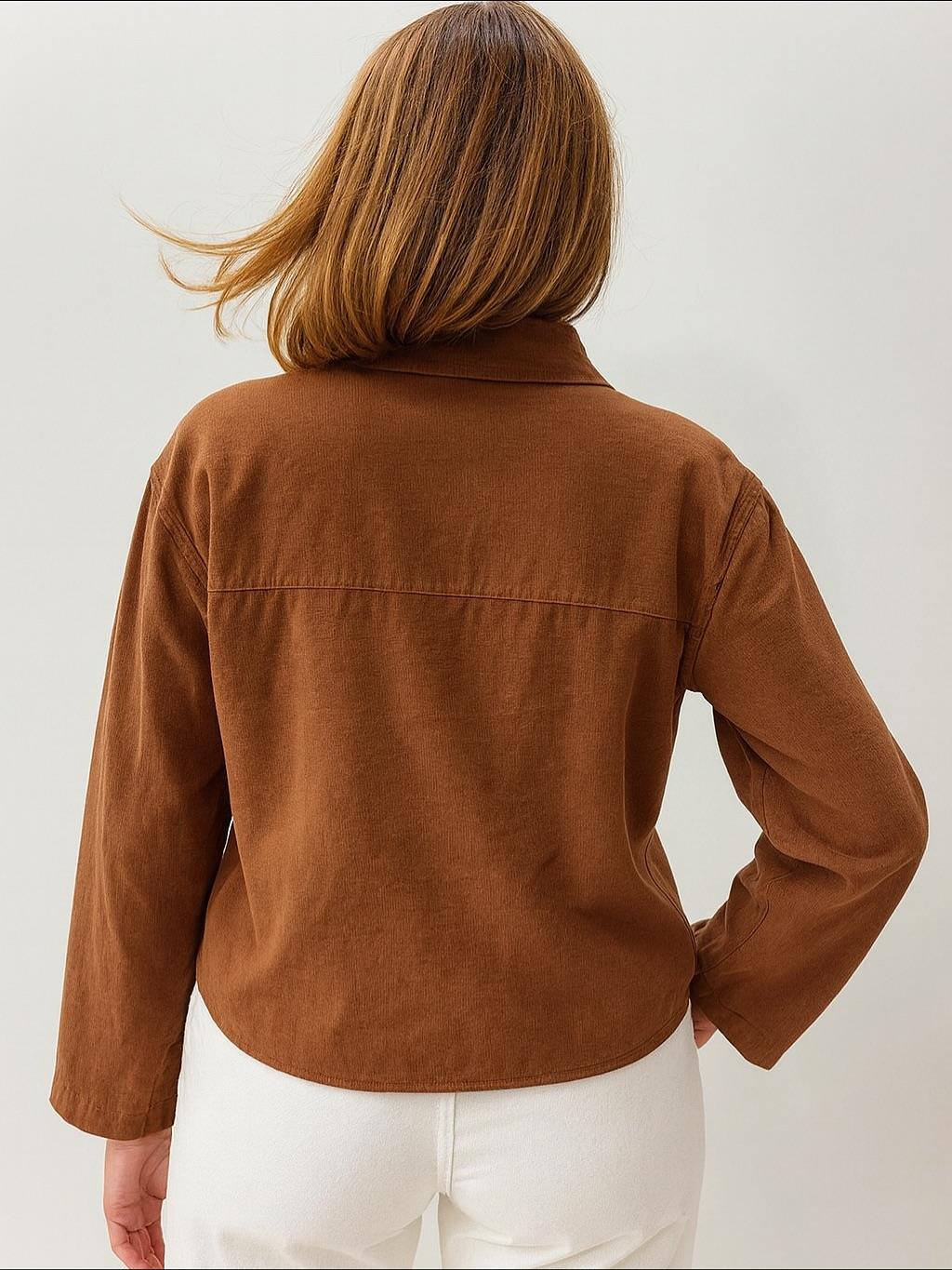 İtalyan Kadife Gömlek - KAHVERENGİ