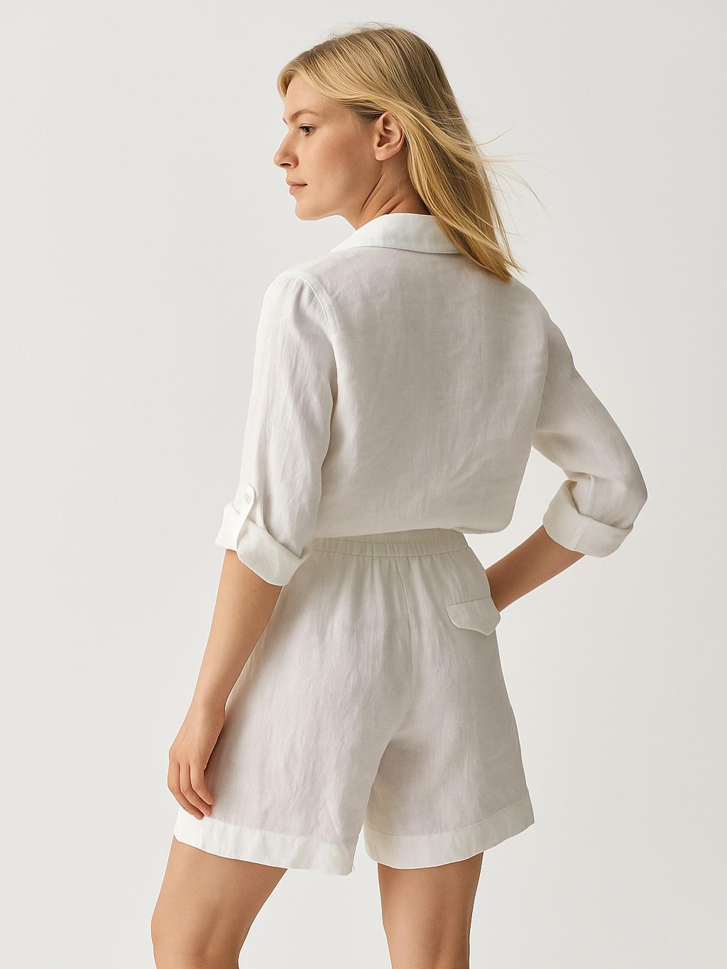 İtalyan Keten Şort Takım - BEYAZ