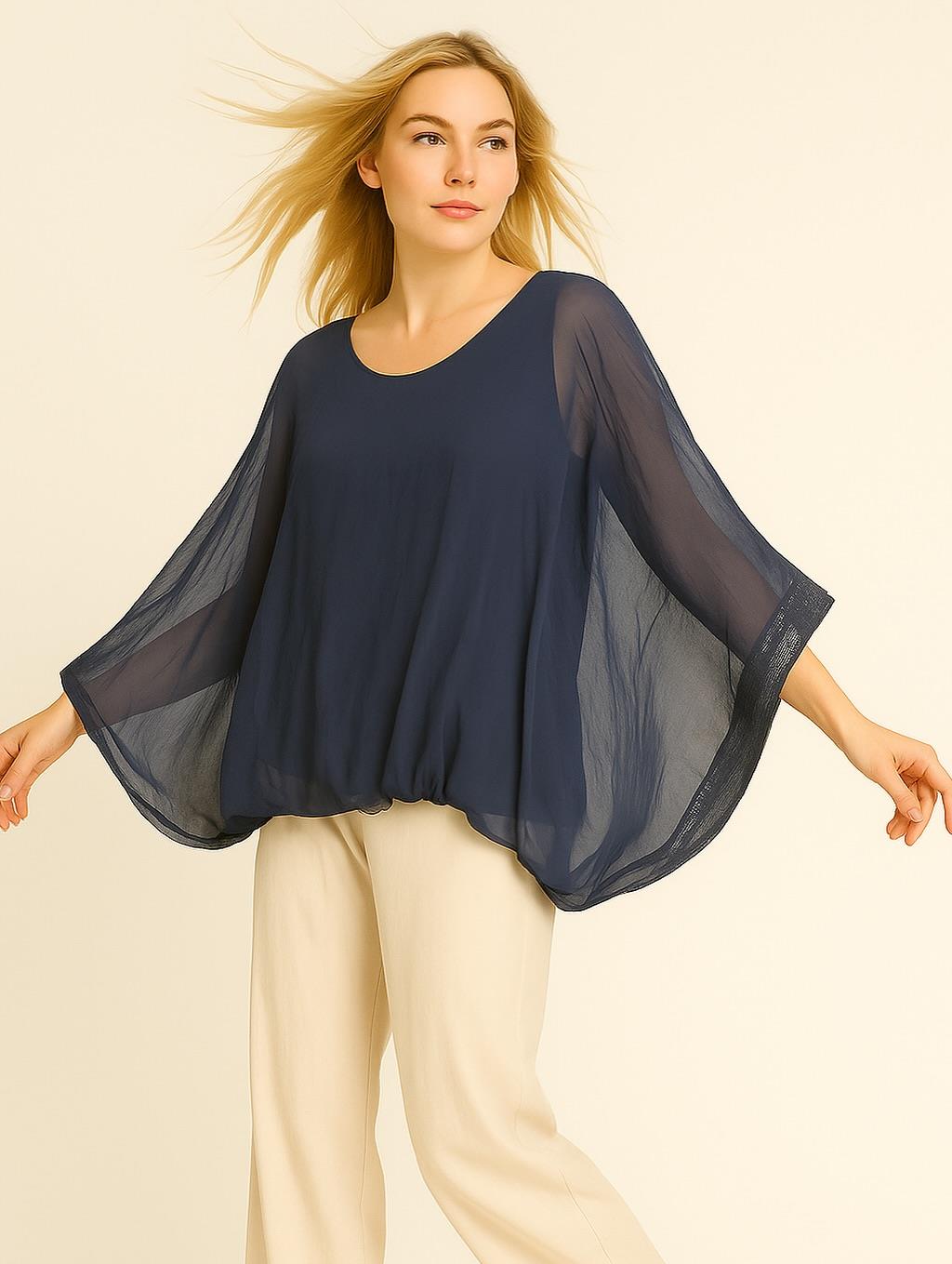 İtalyan İpek Bluz - LACİVERT