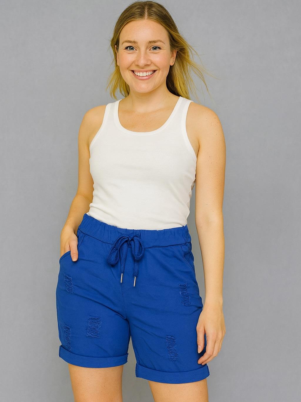 İtalyan Likralı Şort - SAKS MAVİ