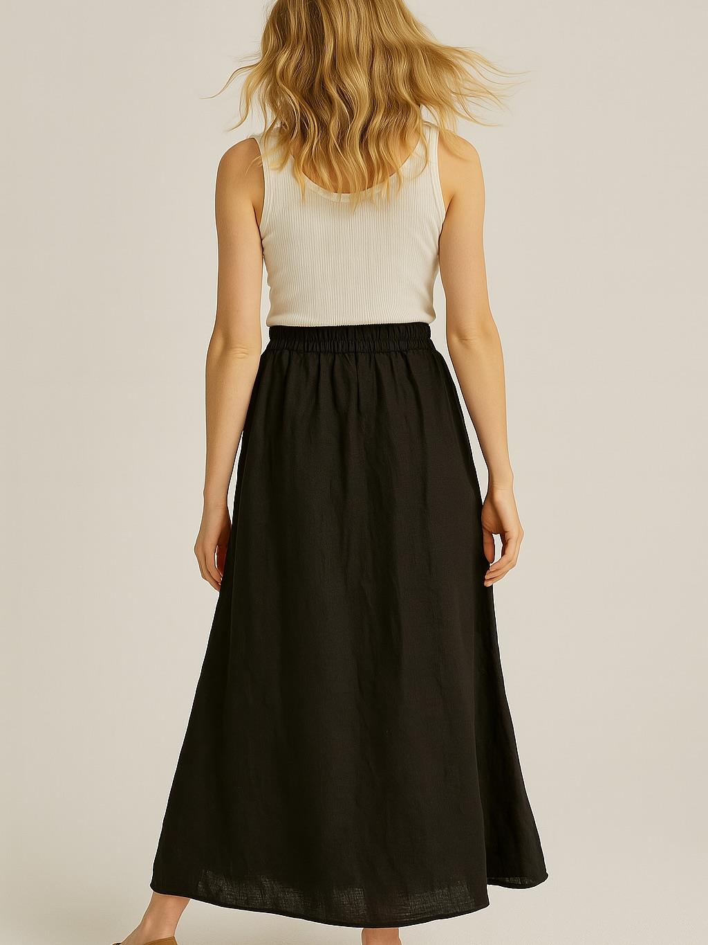 İtalyan Keten Etek - SİYAH