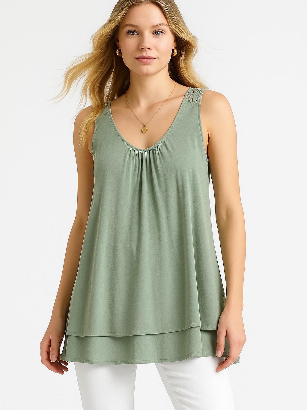 İtalyan Dantel Detaylı Bluz - HAKİ