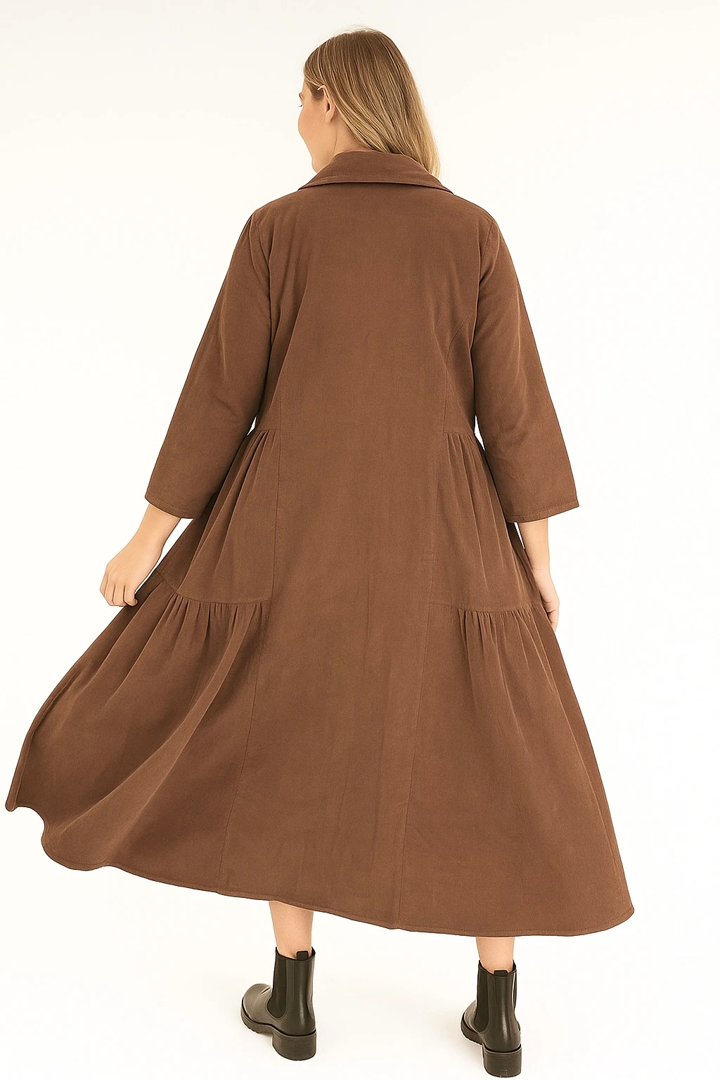 İtalyan Kadife Gömlek Elbise - KAHVERENGİ