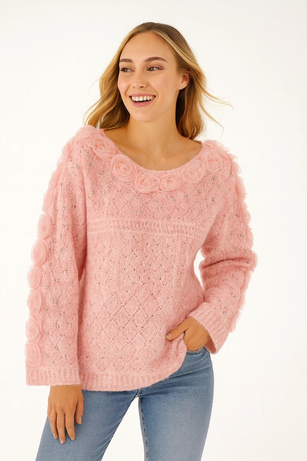 İtalyan Özel Tasarım Triko Bluz - PUDRA PEMBE