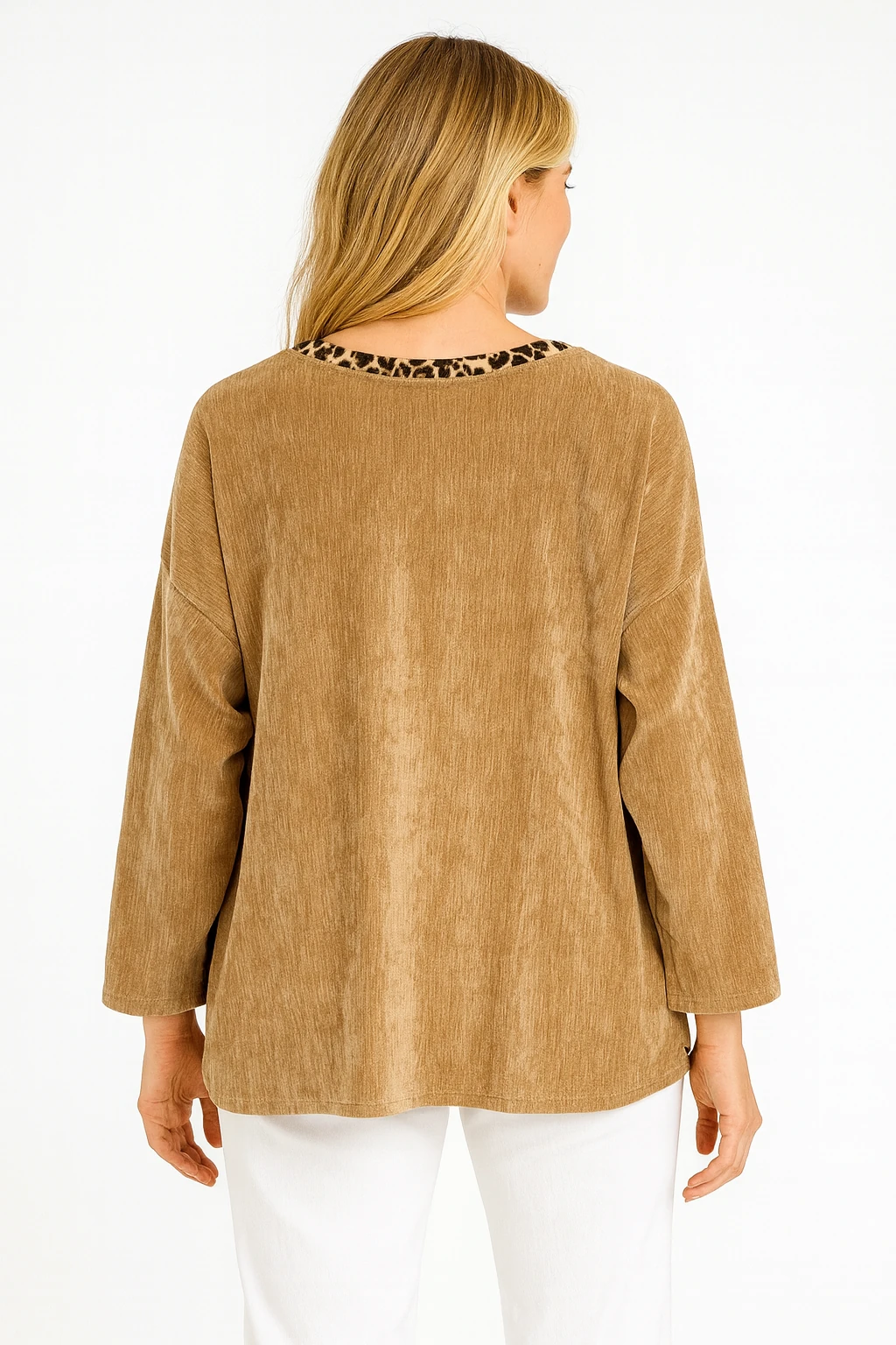 İtalyan Kalp Desenli Kadife Bluz - VİZON