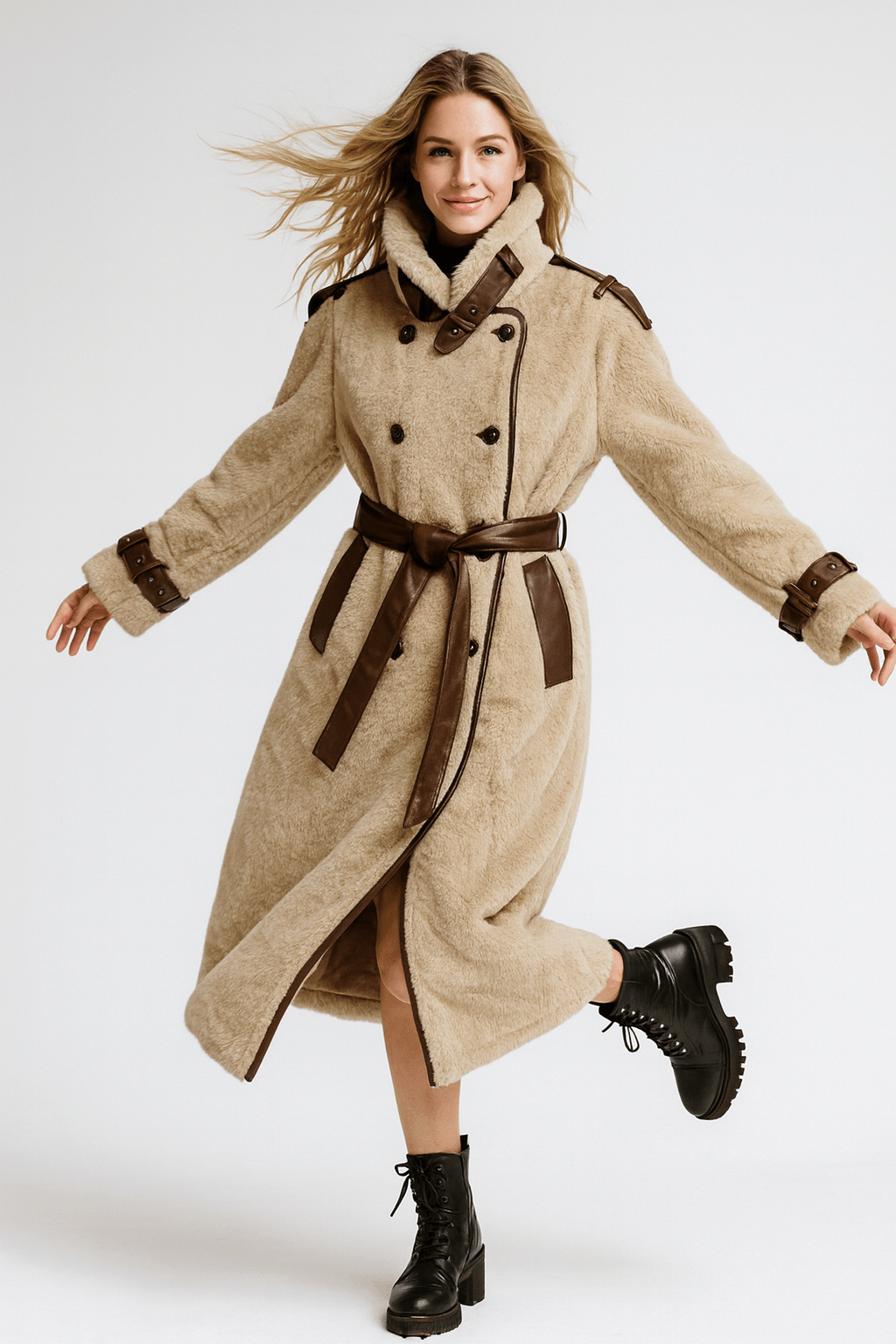 İtalyan Önden Bağlamalı Kaban - BEJ