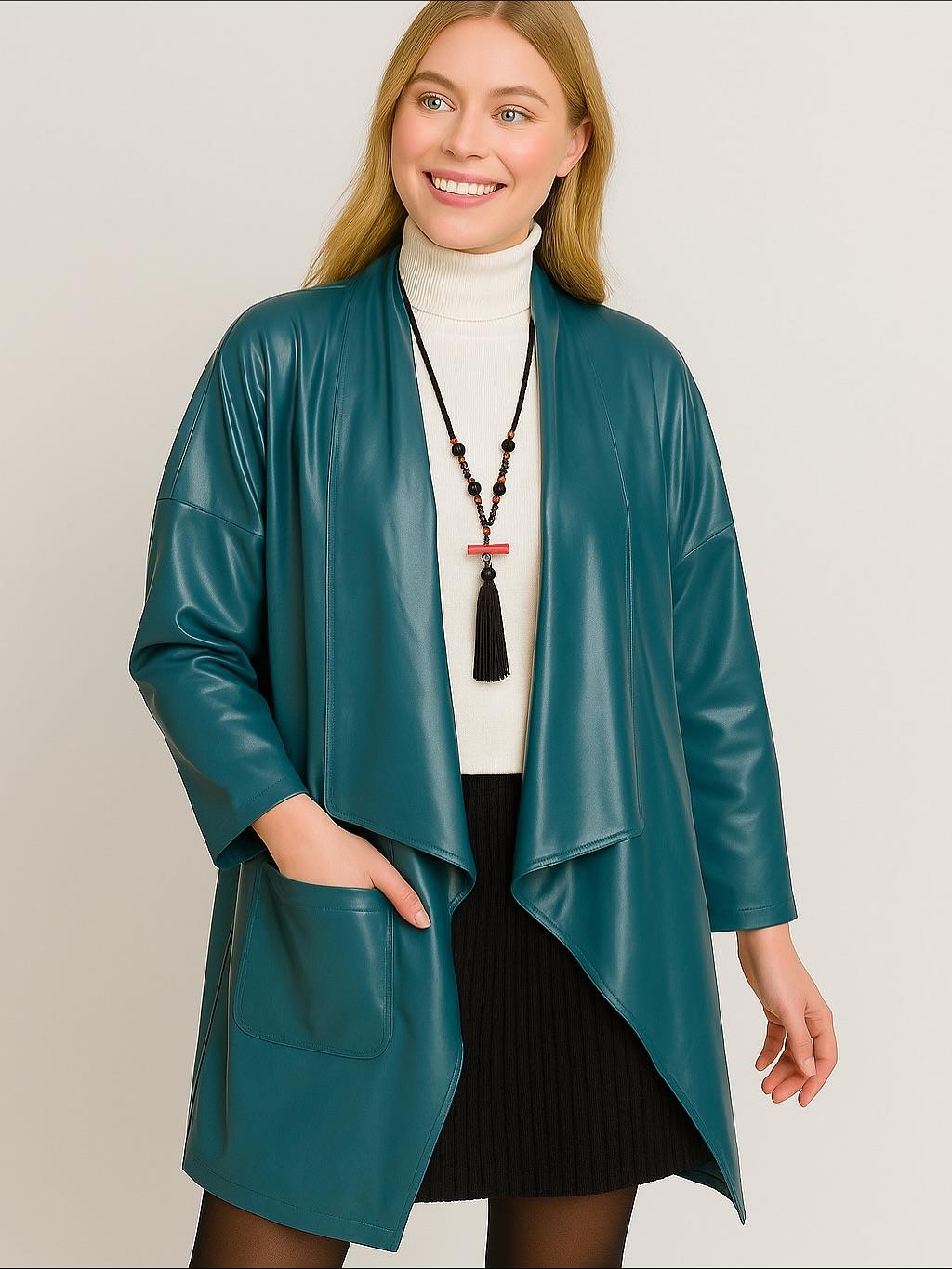 İtalyan Kısa Deri Kap - PETROL YEŞİLİ