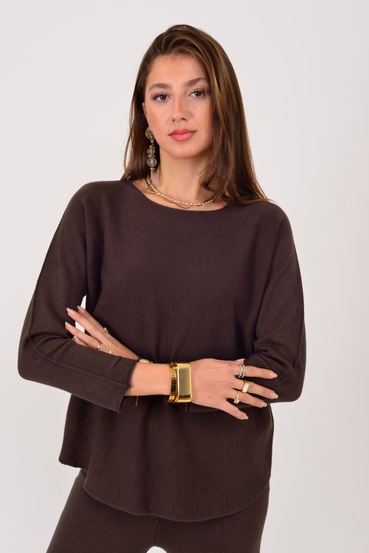 İtalyan Bisiklet Yaka 2'Li Triko Takım - KAHVERENGİ