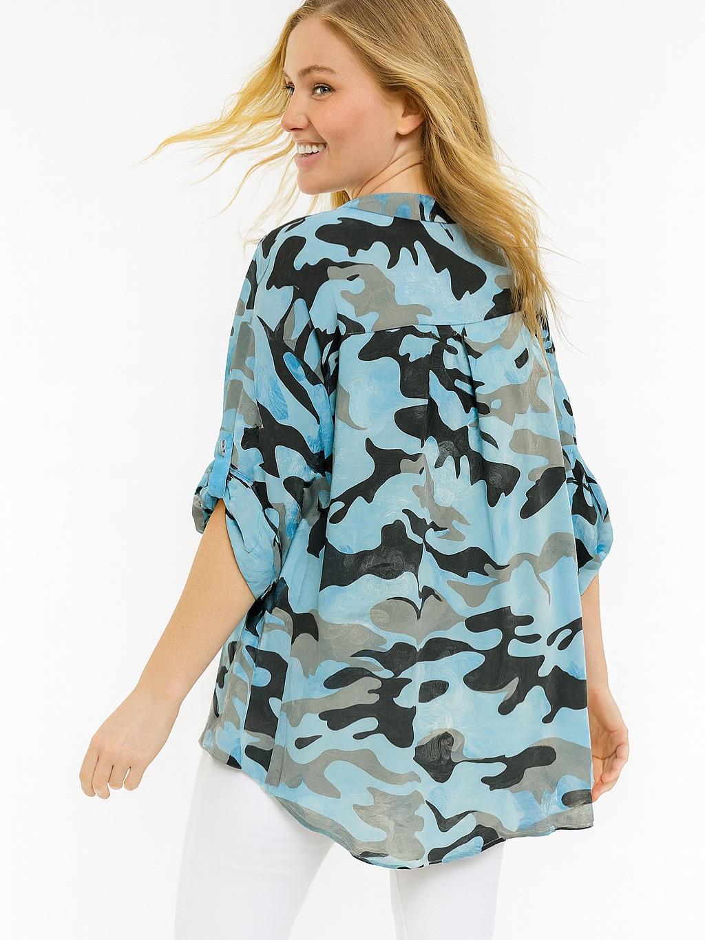 İtalyan Kamuflaj Desen Gömlek -  AÇIK MAVİ